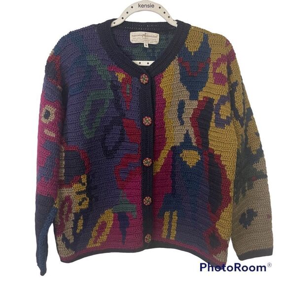 Peruvian Connection vintage cardigan button sweater RARE - Picture 8 of 9